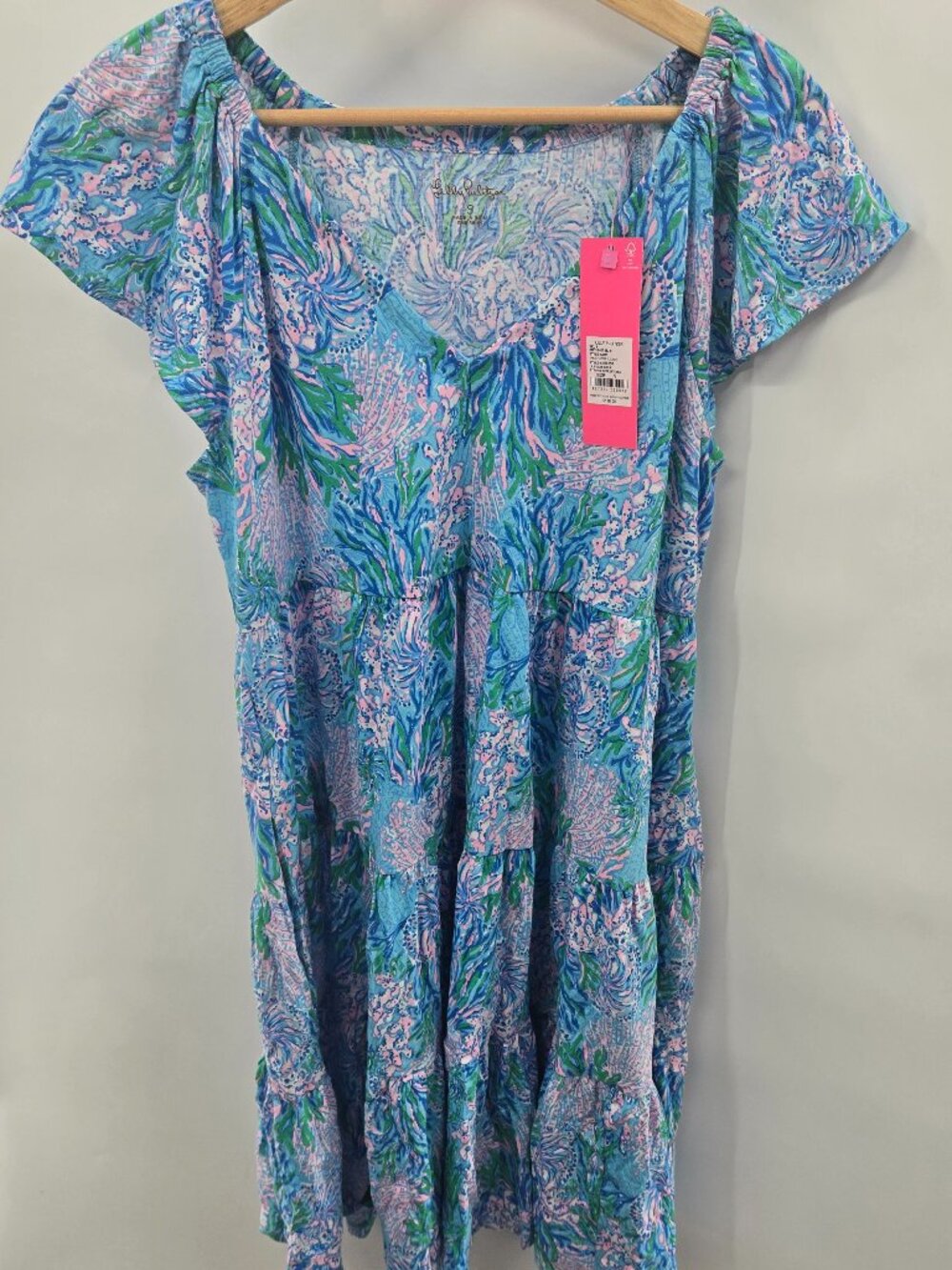 Lilly Pulitzer Kawai Flutter Sleeve Shells N Bells Tiered Dress Size Small